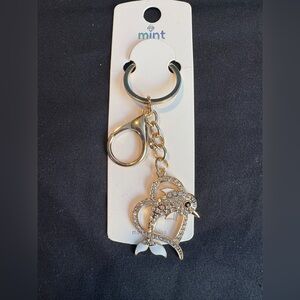 Gold and Crystal Dolphin in a Heart Bag Charm/ keyring